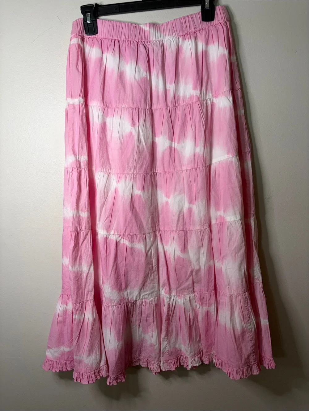 Generation Love Pink and White Tie-Dye Tiered Maxi “Dalia Skirt” - $185